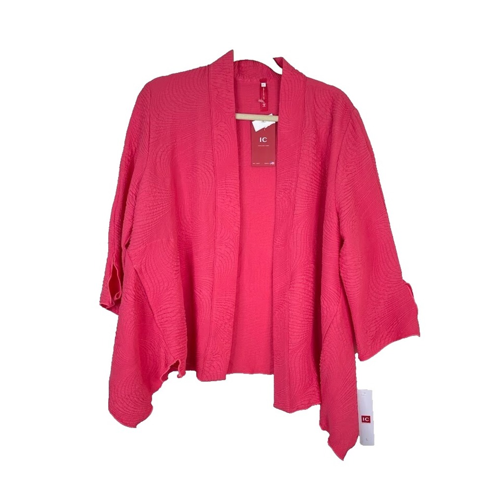 NEW IC By Connie K Open Front Textured Asymmetric Jacket‎ Pink Resortwear Large